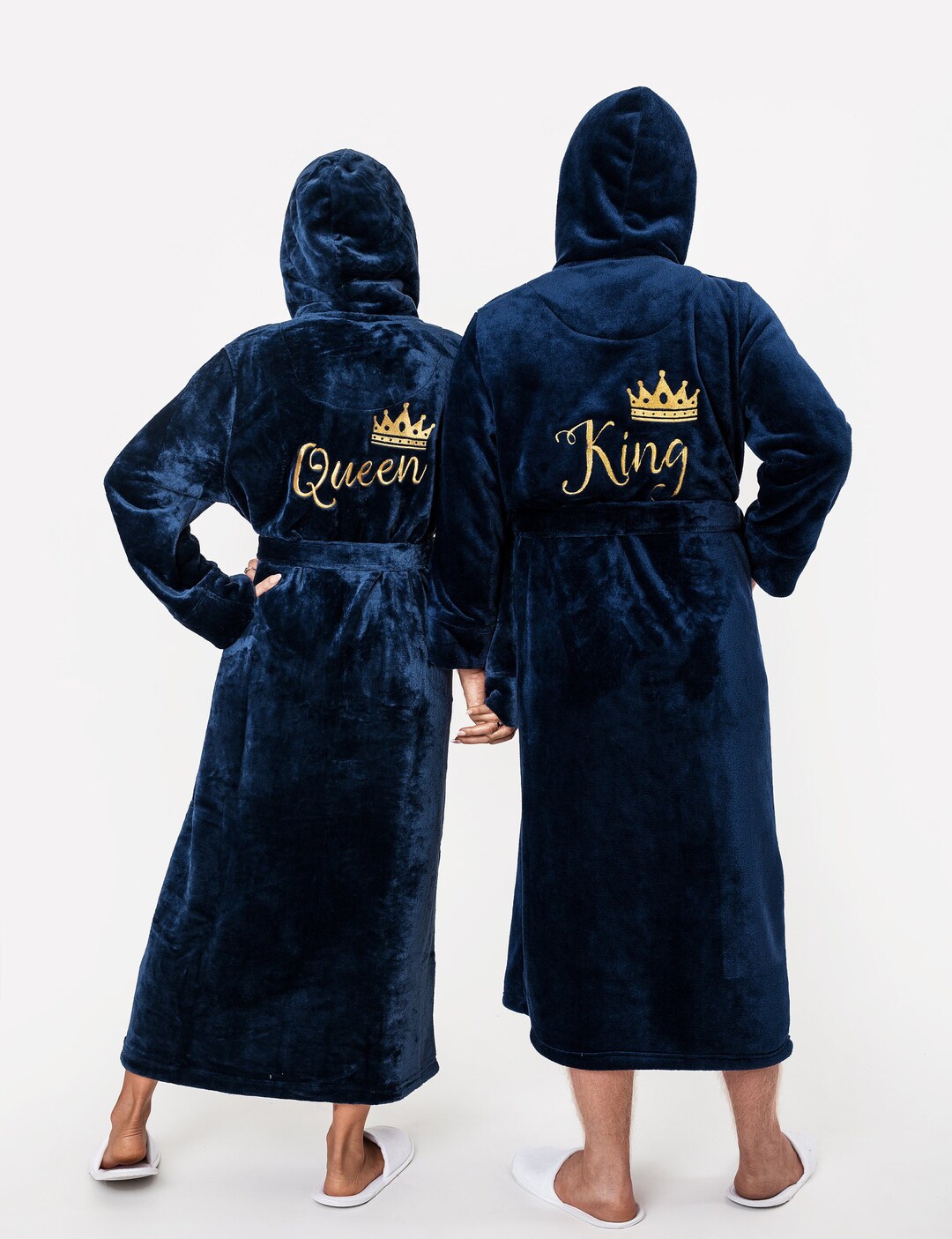 King and Queen Bathrobes, Custom EMBROIDERY Hooded Bathrobes for