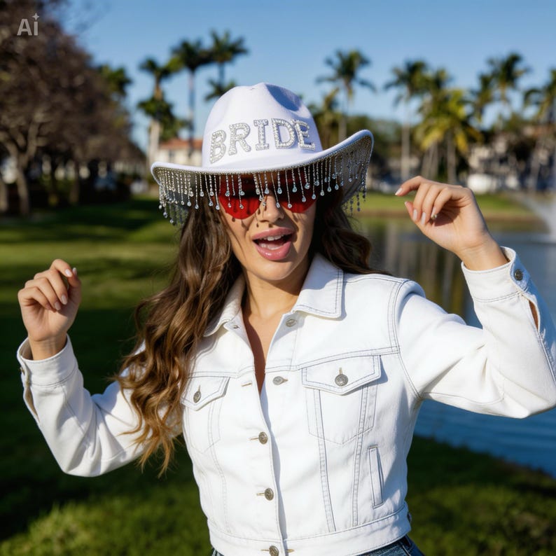 Custom Bride Cowboy Hat with Pearls: Bridal Cowgirl Bachelorette Gift image 17