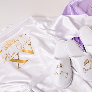 Mis Quince anos satin robes, Quinceanera set with robe and slippers, Quinceanera custom 2 pcs set ,  Custom Mis Quince Robe, Birthday Robes