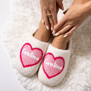 Cozy Heart slippers, Bride slippers, Heart closed toe slippers, Personalized cozy heart slippers, slippers for bridesmaids, Bridal gift