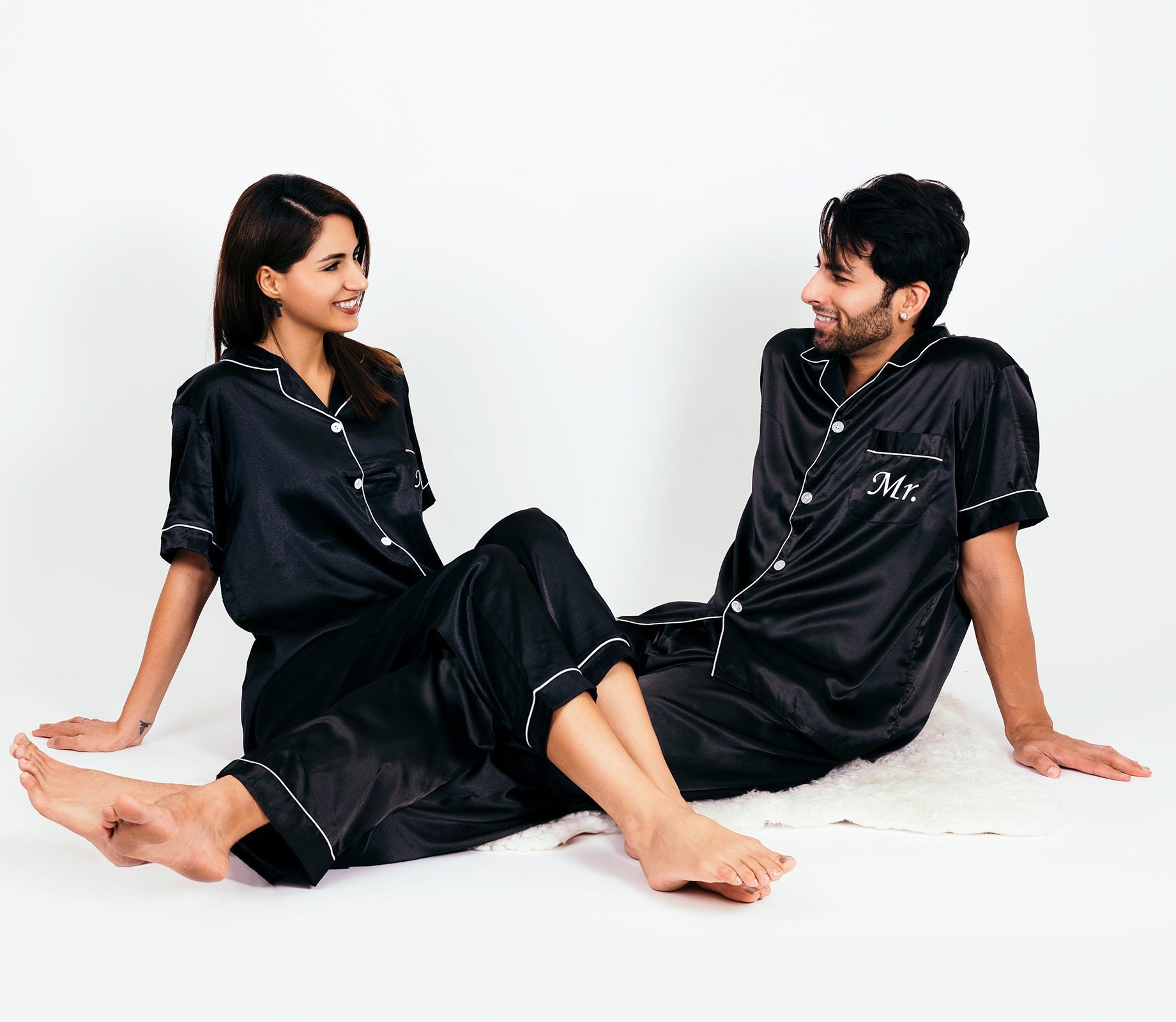 Buy Customized Pjs, Mr and Mrs Pajamas, Bride and Groom Satin Pajamas Sets,  Honeymoon Pajamas, Couple Matching Gowns, Personalized Pjs SL Online in  India 