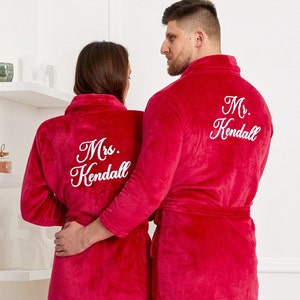 Mr and Mrs bathrobes, Customized cozy terry bathrobes, Personalized robes, Spa bathrobes, Honeymoon bathrobes, King and Queen Robes - Madina