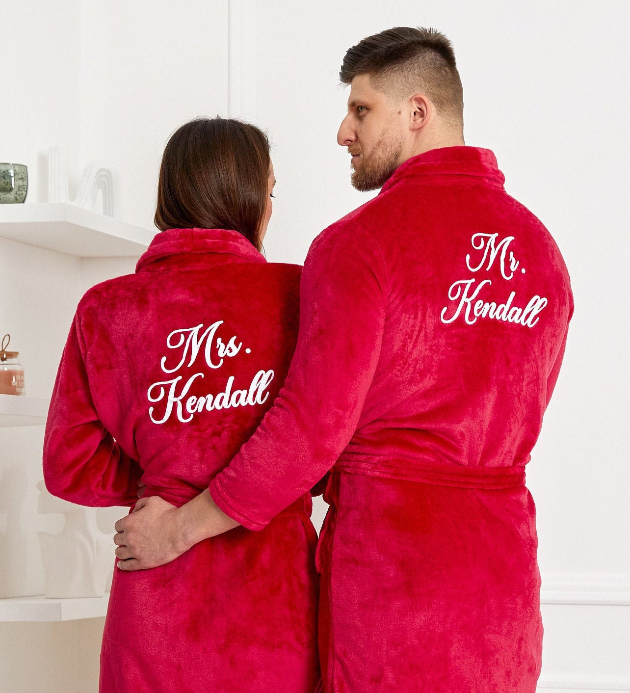 SistersGShop Mr and Mrs Bathrobes Customized Cozy Terry Bathrobes Personalized Robes Spa Bathrobes Honeymoon Bathrobes King and Queen Robes Madina