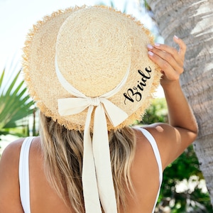 Bachelorette Custom Straw Beach hats, Floppy Beach Hat, Customized Bride Hat, Personalized Beach Hat, Mrs. Beach hat, Bridesmaid Gifts-straw