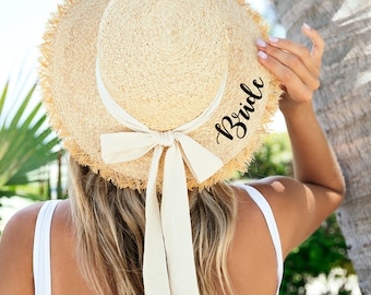Bachelorette Custom Straw Beach hats, Floppy Beach Hat, Customized Bride Hat, Personalized Beach Hat, Mrs. Beach hat, Bridesmaid Gifts-straw