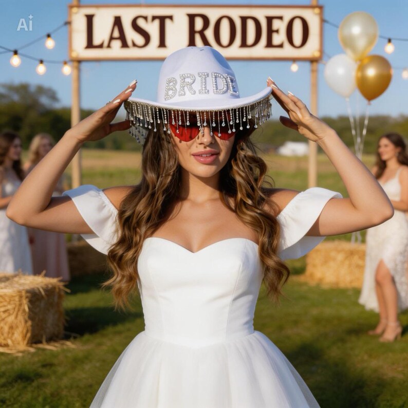 Custom Bride Cowboy Hat with Pearls: Bridal Cowgirl Bachelorette Gift image 11