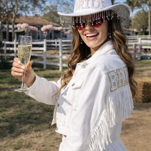 Custom Bride Cowboy Hat with Pearls: Bridal Cowgirl Bachelorette Gift image 8