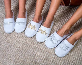Customized Bridesmaid Slippers, Personalized Spa slippers, Bridesmaid Gift, Terry Open toe Closed Toe slippers, White Black Slippers