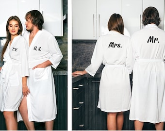 Custom Mr & Mrs Waffle Knit Robes: Matching Couple Gift