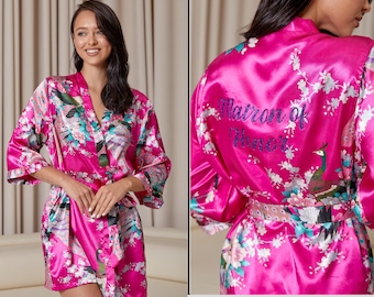 Floral Peacock Satin Bridesmaid Robe: Personalized Bridal Party Gift