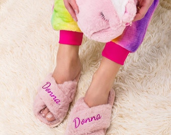 Kids Custom Slippers: Personalized Glitter Spa Party Sleepover Slippers