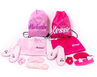 Custom Kids Spa Party Set: Satin Robe, Slippers & Backpack