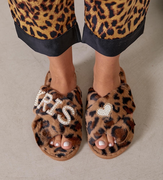 Cozy Leopard Patterned Slippers Personalized and Plush, Fluffy