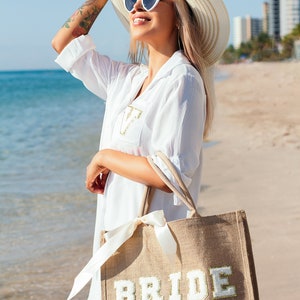 Bride Bag Beach Bag Bridesmaid Tote Bag Bachelorette Gift Bag with Name Large Beach Tote Custom Gift Bachelorette Party Gift Honeymoon gift image 2