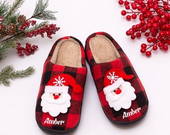 Winter Wonderland Slippers - Festive Santa & Deer Design - Custom Xmas Gift, Custom Christmas Slippers, Christmas Gift, Xmas Custom slippers