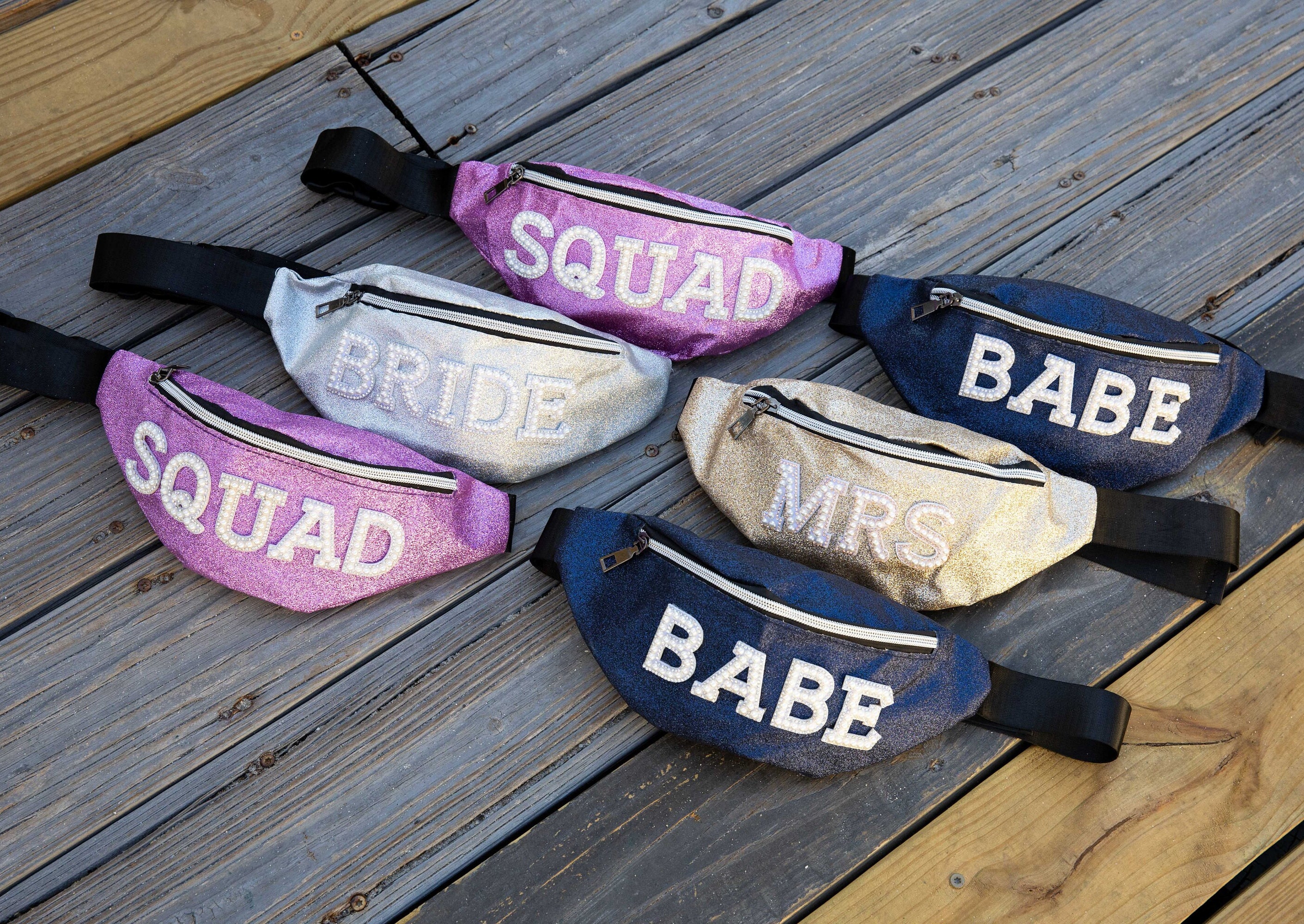 Custom Sequin Fanny Pack for Bachelorette Party | Sparkly Bride Waist Bag | Personalized Bridesmaid Pearl Belt Bag