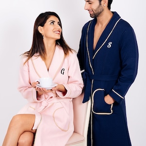 Custom Bathrobes, for couple, Mr and Mrs Bathrobes w/Collar, Wedding Gift, His and Her Waffled Robes, Honeymoon Gift,Groom Bride Gift-collar