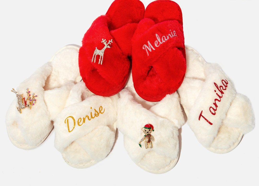 Custom Kids Christmas Slippers, Kids Xmas Slippers, Xmas Slippers for Kids, Red Xmas Slippers