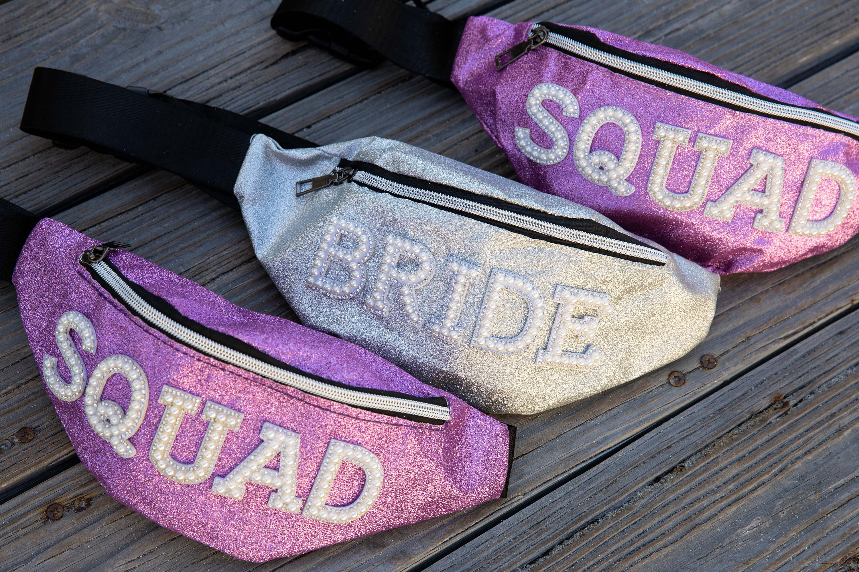 Custom Sequin Fanny Pack for Bachelorette Party | Sparkly Bride Waist Bag | Personalized Bridesmaid Pearl Belt Bag