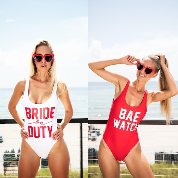 Bachelorette swimsuits, Bride on Duty Swimsuit, Bae Watch Swimsuit , Custom One piece Swimsuit, Bide Gift, Bridal bikini, Lifeguard Swim