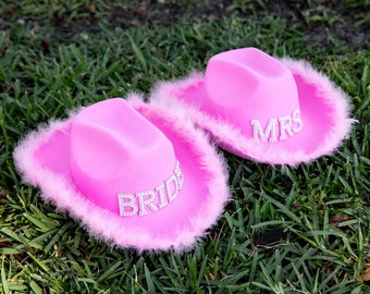 Bridal Mrs Cowgirl Hot Pink Hat, Custom cowboy hat, Bachelorette hat, Bachelorette favors, Bridal gift, Bride Cow hat for Party  - Cow pink