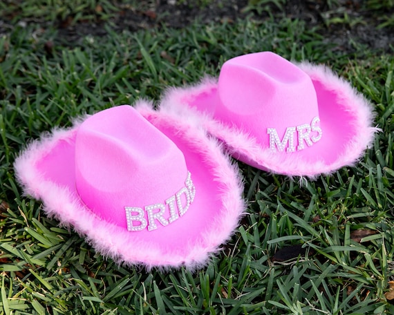 Bridal Mrs Cowgirl Hot Pink Hat, Custom cowboy hat, Bachelorette hat, Bachelorette favors, Bridal gift, Bride Cow hat for Party  - Cow pink