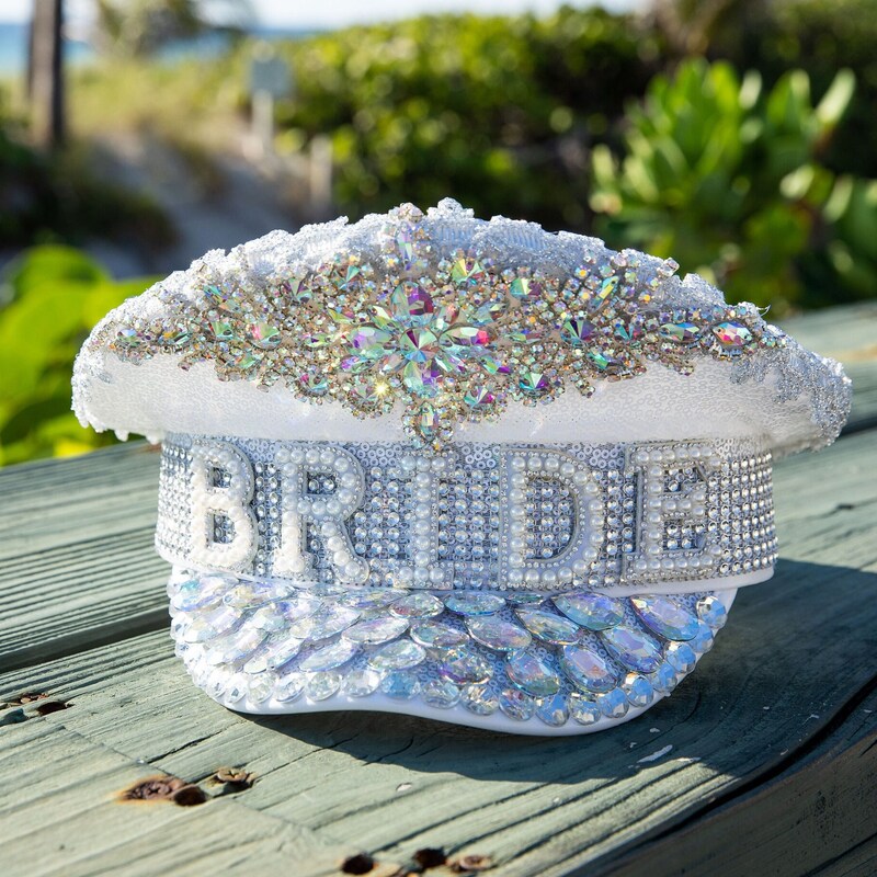 Fever Deluxe Sequin & Pearl Bride Captains Hat main image 1