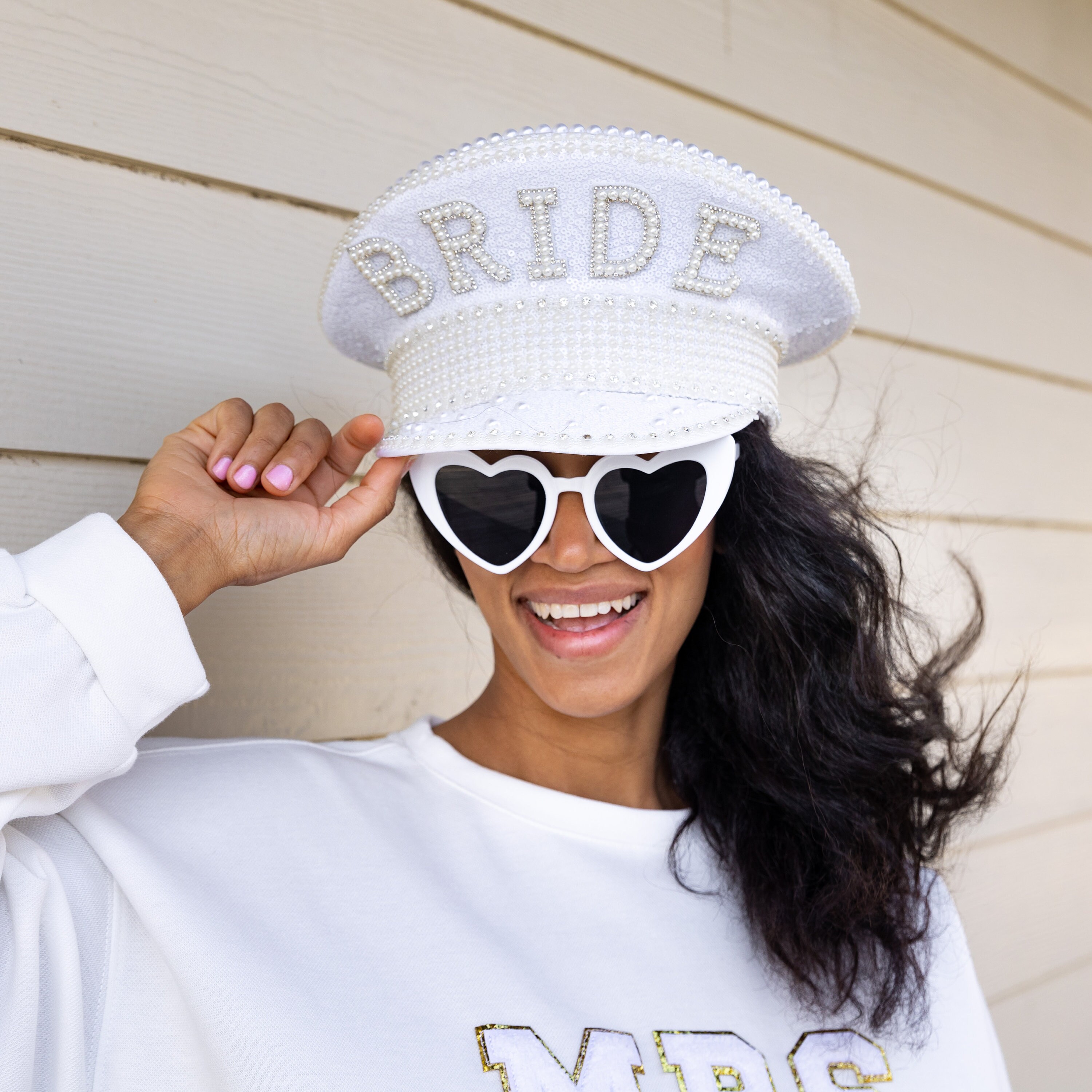 Sequin Bride Captain Hat: Rhinestone Pearl Bachelorette 