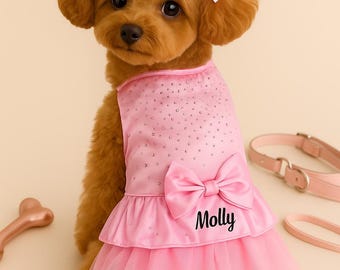 Custom Satin Tutu Dog Dress: Pink Champagne Flower Girl Outfit