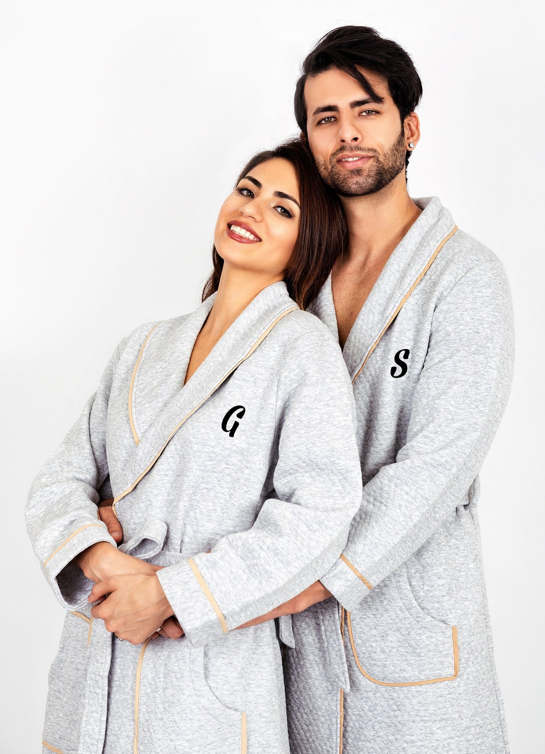 Mr and Mrs Bathrobes With Collar, Custom Bathrobes, Wedding Gift, His