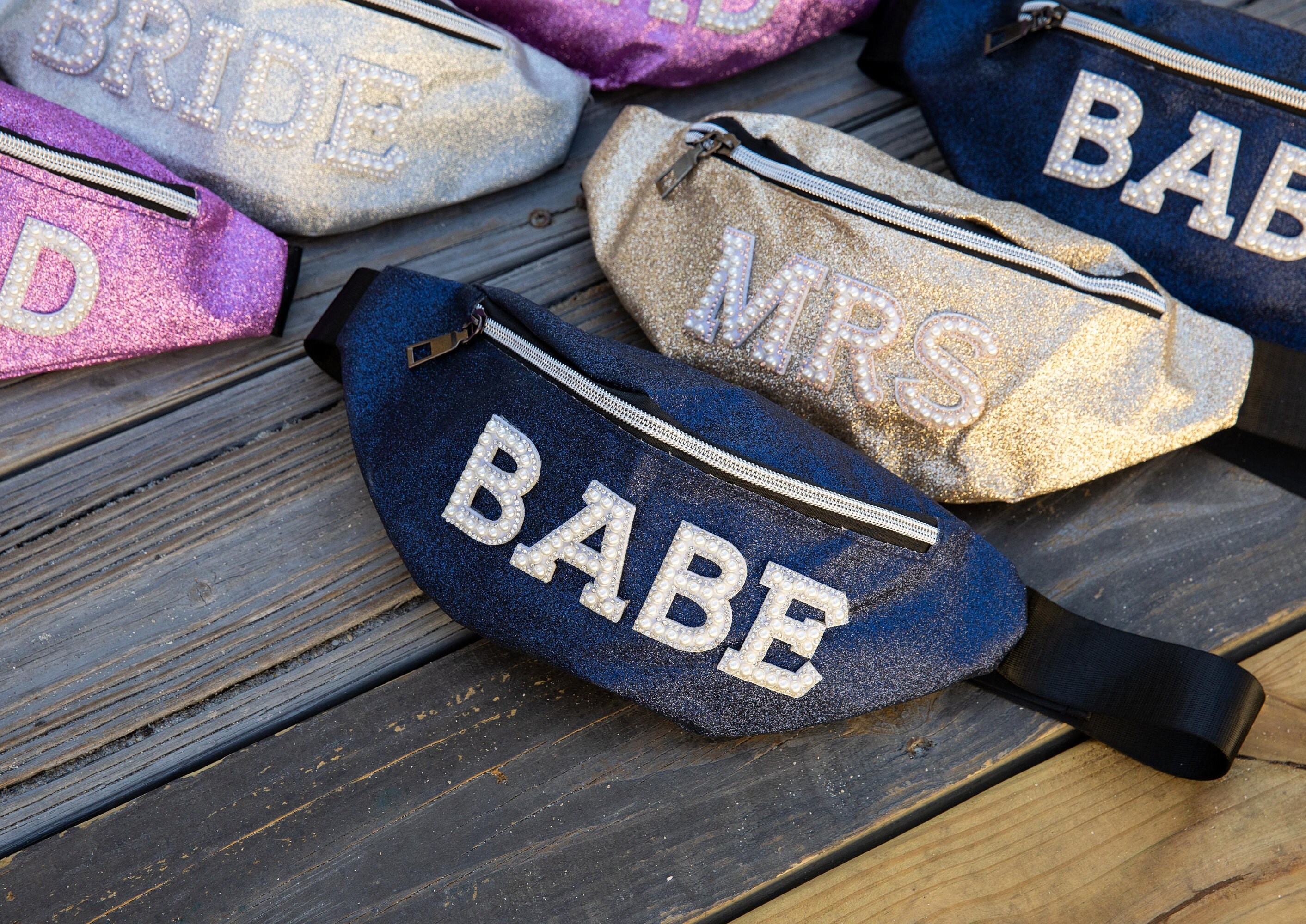 Custom Sequin Fanny Pack for Bachelorette Party | Sparkly Bride Waist Bag | Personalized Bridesmaid Pearl Belt Bag
