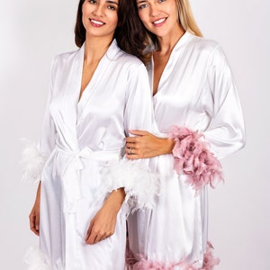 Feather Bridal Robe: Rhinestone Bride, Satin Wedding Robe