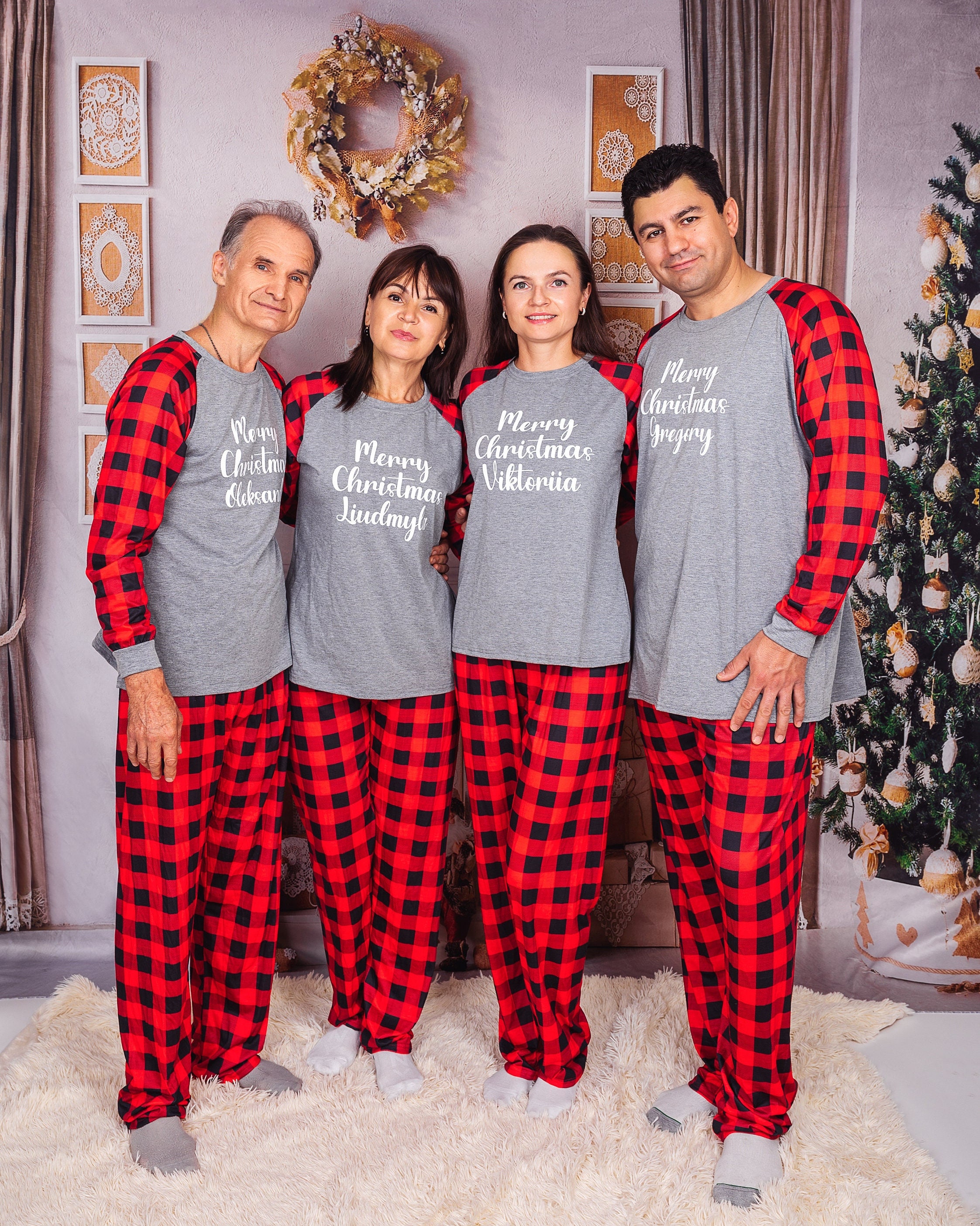 YNGWIAO Family Christmas Pajamas Matching Sets Family Matching Christmas  Pajamas Set Pajamas Cute Big Headed Print Plaid at  Women’s Clothing