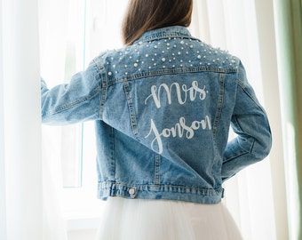 60% OFF Custom Bridal Denim Jacket with pearls, Custom Pearl Denim Jacket, Future Mrs Jacket, Wedding jacket, Bride Jacket, Wifey jacket- Au