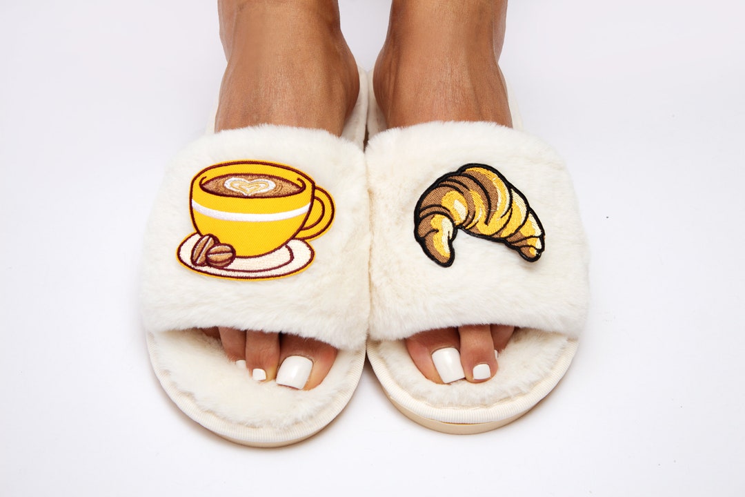 Coffee Lovers Slipper, Croissant Lovers Slipper, Coffee and Croissant