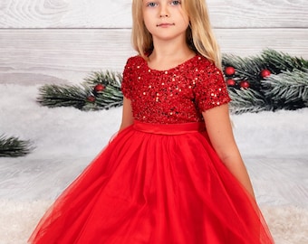 Personalized Christmas Red Sequin Tutu Dress for Girls