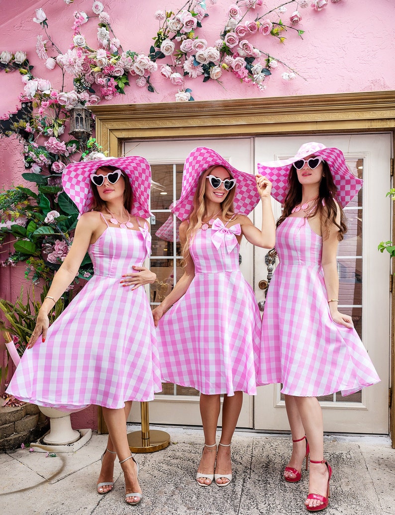 Custom Pink Plaid Dress with Jewelry & Bow: Halloween Costume