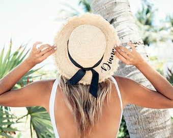 Custom Straw Floppy hats, Beach Straw Hats Bride, Bridesmaids sun hats, Maid of Honor beach hats, Bachelorette party Gifts, Sun Hats-straw