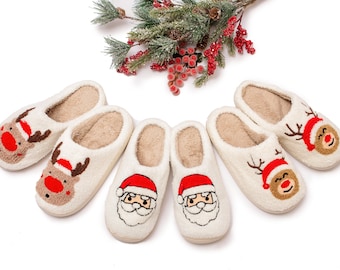 Christmas Slippers, Christmas Gift, Winter Xmas Custom slippers, Deer print slippers, Santa slippers, Customized slippers, Xmas gift for him