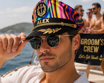 Personalized Captain Hat for Bachelor Party, Custom Name Yacht Hat, Groomsmen Party Hats, Gay Bachelor Outfit, Bachelorette Captain Hat new
