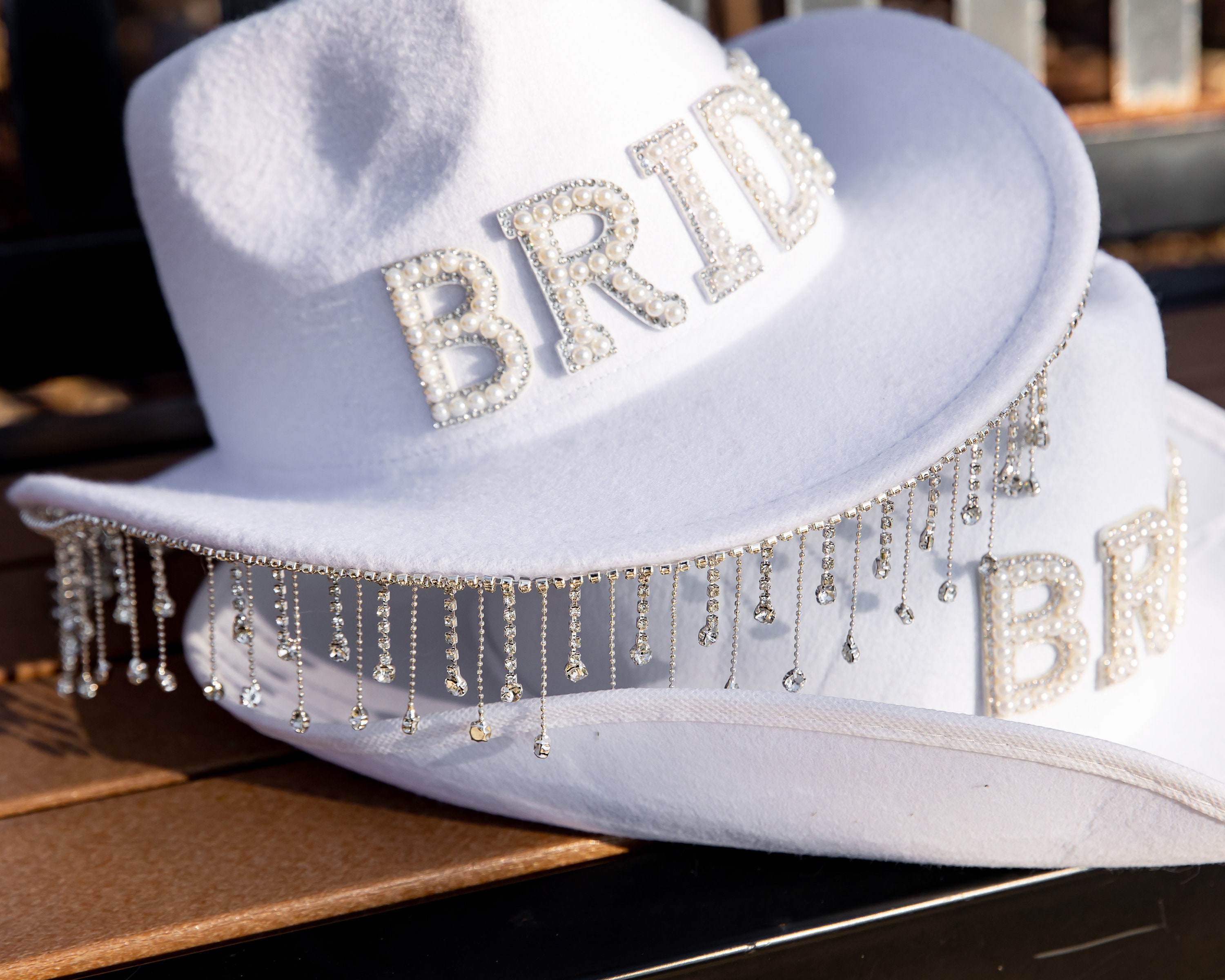 ? Wedding Gift ? White Bling Studded BRIDE Message Pointed Cowboy Hat Rhinestone Bride Western Hat- Bride Cowgirl Hat- Bling Bride  main image 3