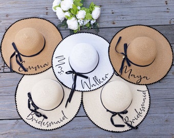 Bride Mrs Sun hat, Bachelorette hats, Bridesmaid Sun hats, Customized hats, Bachelorette favors, Bridal party hats, Mrs Bridal hat - w/pearl
