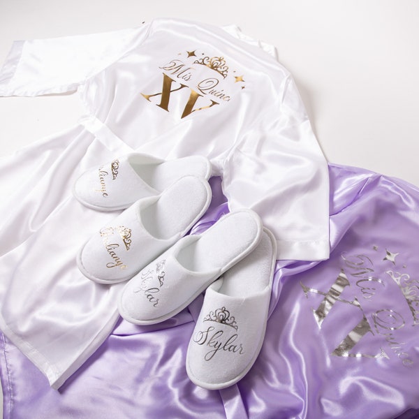 Quinceanera set with robe and slippers, Quinceanera gift, Mis Quince anos satin robes, Customized Mis Quince Robe, Getting ready robe