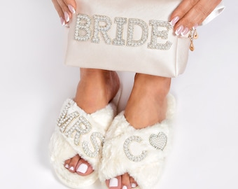 Bridal Gift Set with Slippers and Cosmetic Bag, Bride to be gift sets, Getting Ready Gifts set, Getting Married Gifts, Bridesmaids Gifts set