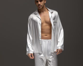 Personalized Satin Men's Pajamas: Custom Loungewear Sleepwear L+L