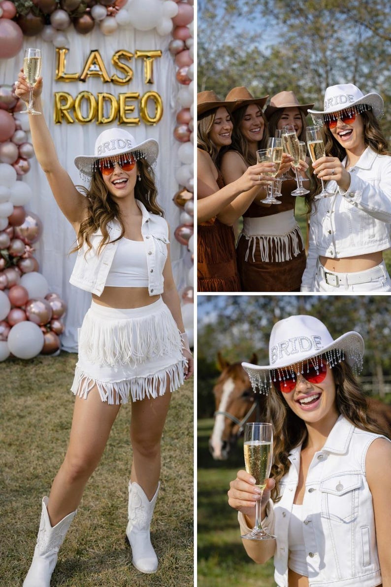 Custom Bride Cowboy Hat with Pearls: Bridal Cowgirl Bachelorette Gift image 10