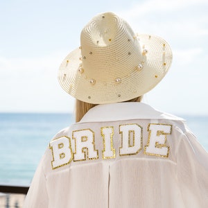 Custom sun hat w pearls, Bride Squad Pearls Hat, Custom Sun hat with name, Cowboy Sun hats with pearls, Bachelorette hats with name adinda image 4