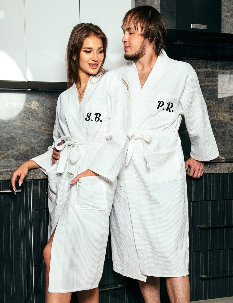 Mr Mrs Waffle Bathrobes Anniversary Gift Custom Cotton Etsy