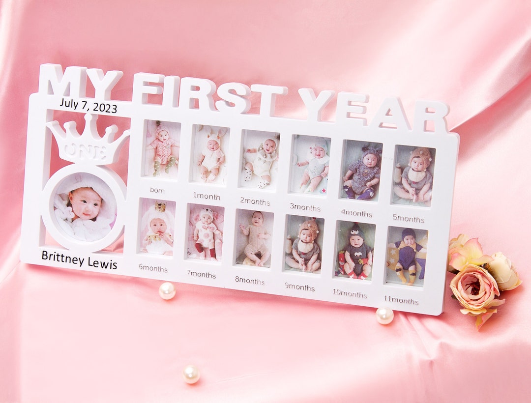 Custom Name Baby First Year Picture Frame, Personalized Baby Photo