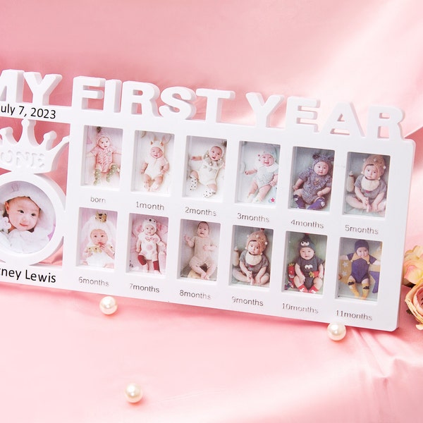Custom Name Baby First Year Picture Frame, Personalized Baby Photo Frame, Photo Collage for newborns, Personalized Photo Frame, 12 month pic